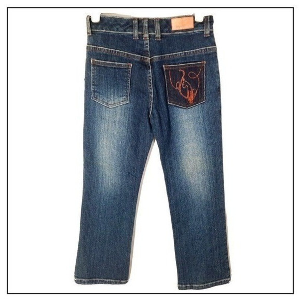 Baby Phat Jeans Girls 6 Blue Y2K Embroidered Cat Bootcut School Stretch Denim